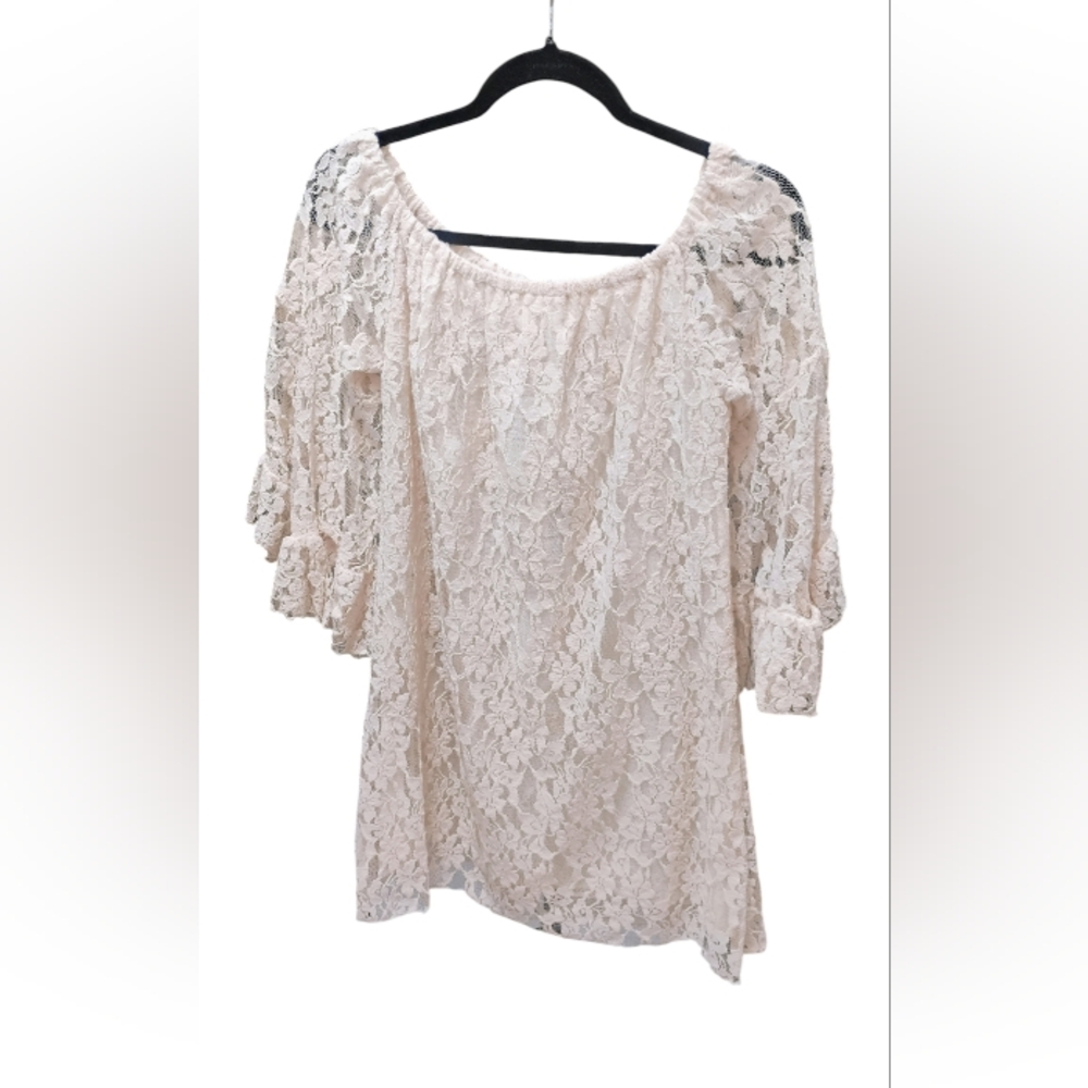 Elan Women's Lace Flitter Sleeved Mini Boho Feminine Dress SZ M NWT